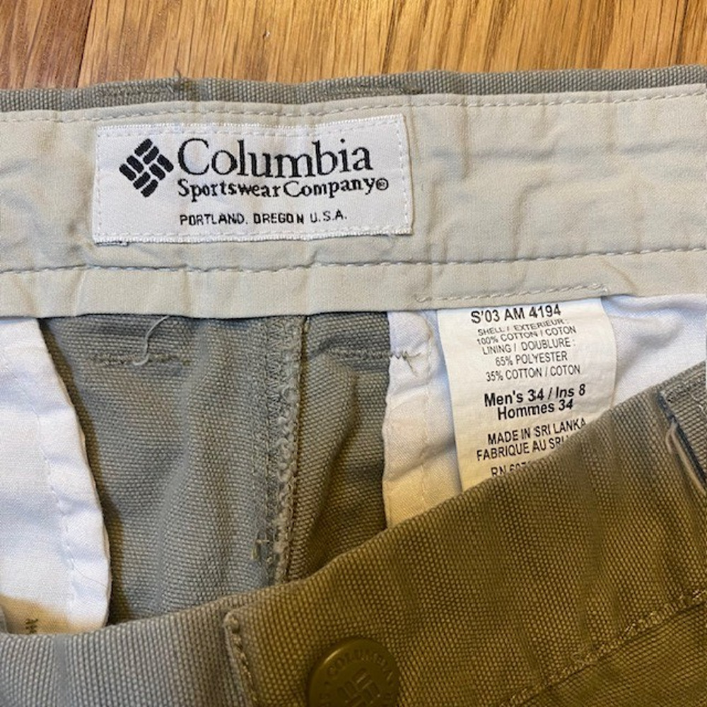 Columbia Mens 34 Flat Front Tan Khaki 5 Pocket Fishing Hike Chino Shorts Cotton - Picture 7 of 7